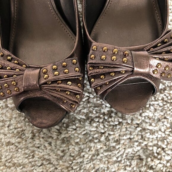 Vince Camuto KANARY Dark Bronze Slip-On Leather Open Toe Heels - Picture 5 of 9